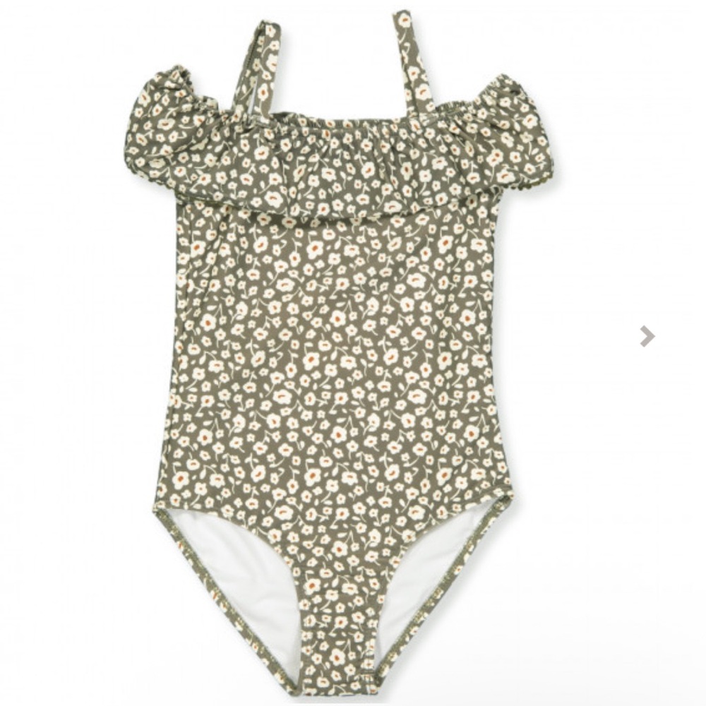 NWT Size 8-9Y Rylee + Cru Olive Green Floral Swimsuit!